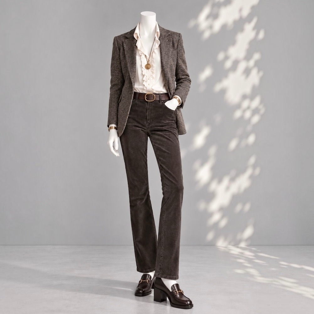 Talbots Y2K Corduroy Pants Petite 6 Dark Brown Bootcut Stretch Preppy Western